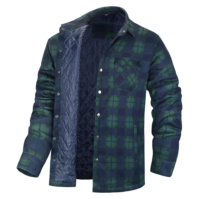 Flannel Shirt Lined - Jaqueta xadrez verde grossa masculina, camisas