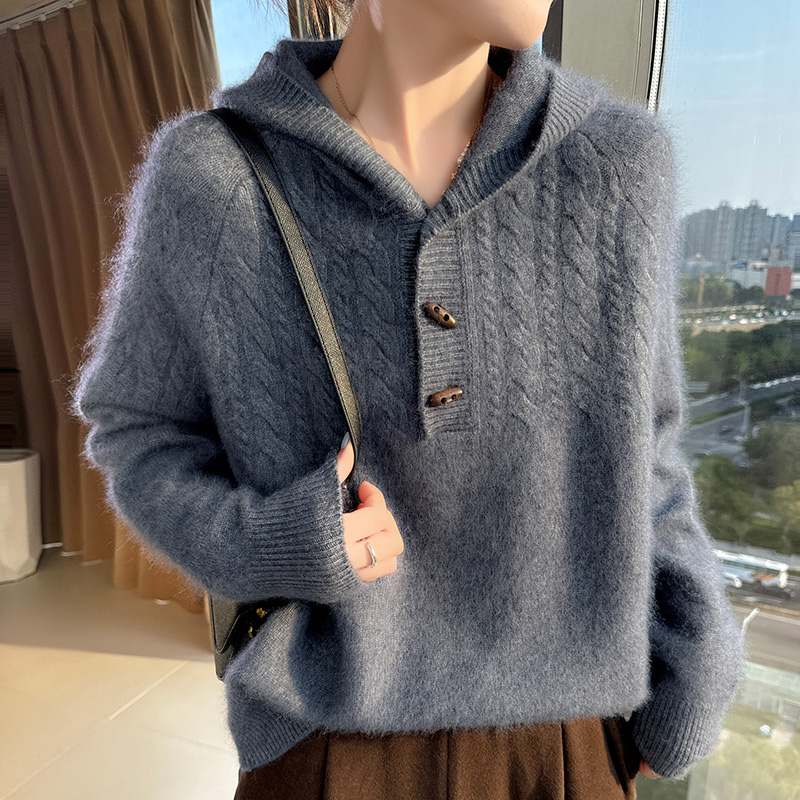 Wool Coat Peacoat - 100% puro vison cashmere malha camisola