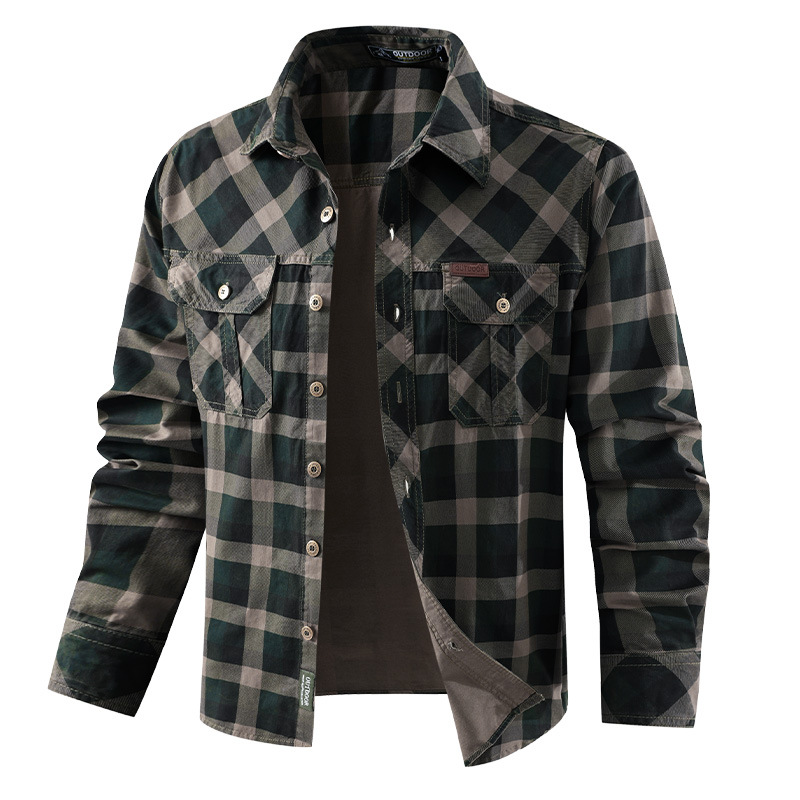 Flannel Shirt Lined - Camisas casuais xadrez masculinas, camisas militares