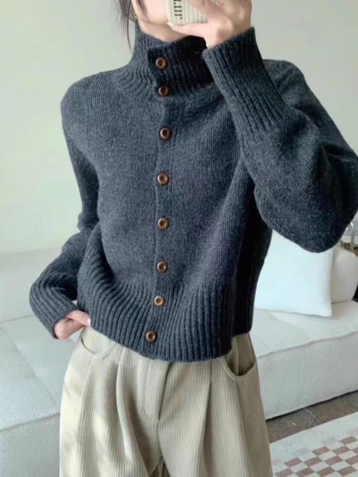 Cardigã feminino de malha caxe - Wool Coat Peacoat avaliação e preço